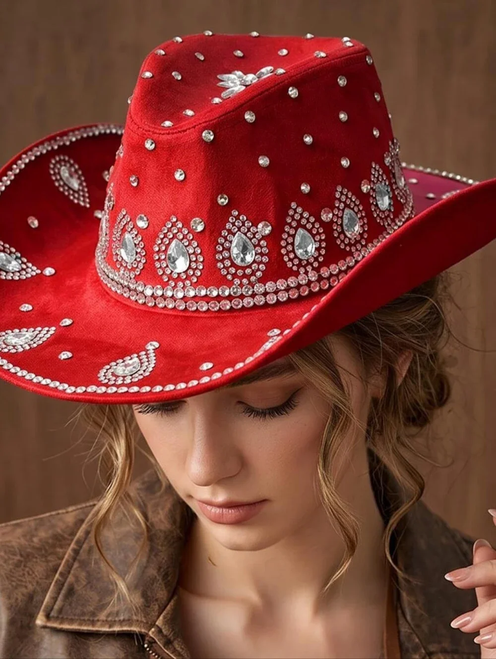 Rhinestone Embellished Western Red Cowboy Hat